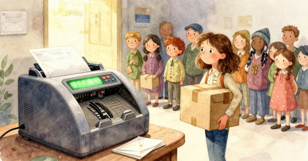 窗外一隻鮮豔鳥兒飛過玻璃門，羽毛飄散映出室內外燈光交錯，充滿魔幻詩意。