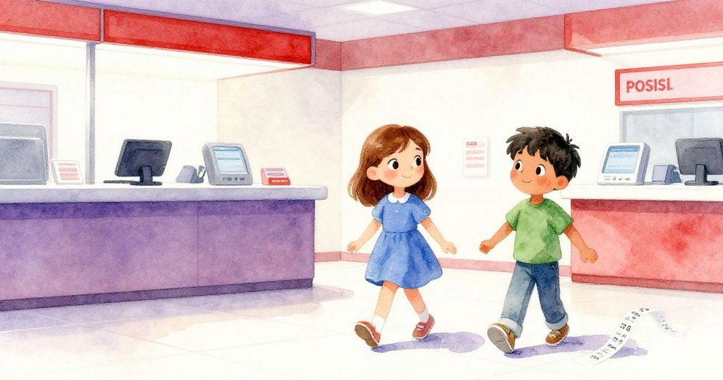 Tess與Bram充滿自信走向收費處，地上殘留一張活躍數字紙條，柔光映出告別混亂的溫暖氣氛。