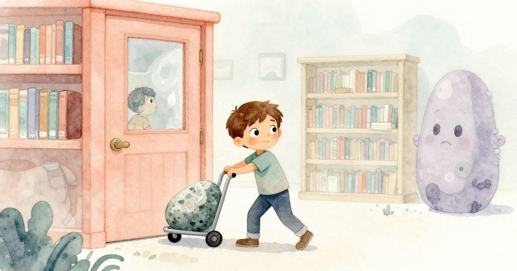 Luke推著回收車走出圖書館大門,迎著微光展望未來,滿懷期待踏上新冒險之路。