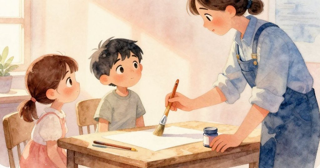 在書房中,工作人員捧著油漆刷與罐子走向桌子,瑞德與莎拉滿懷期待注視,光線溫暖怡人。