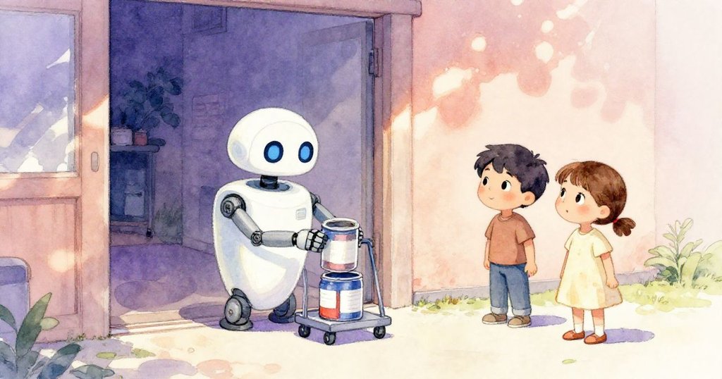 在故事結尾,機器人輕舉空油漆罐,瑞德與莎拉目光中滿是驚奇與放鬆,背景門扉緩緩關閉。