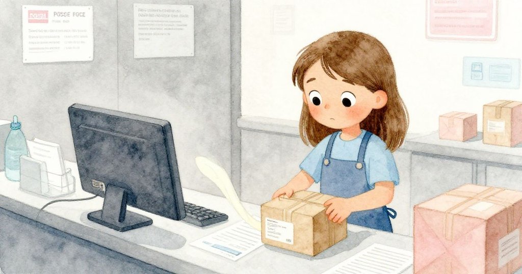 Tess 專注地整理濕潤的海關表格，淺藍流水順著紙張流動，場景中透露出緊湊和溫柔的轉折。