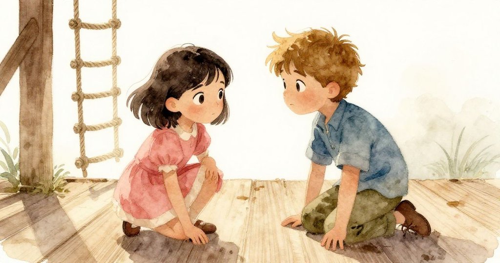 Hazel蹲於溫暖木板上,Cruz靠近低窗,下雨後木板反射著陽光,兩人神情期待的早晨景象。