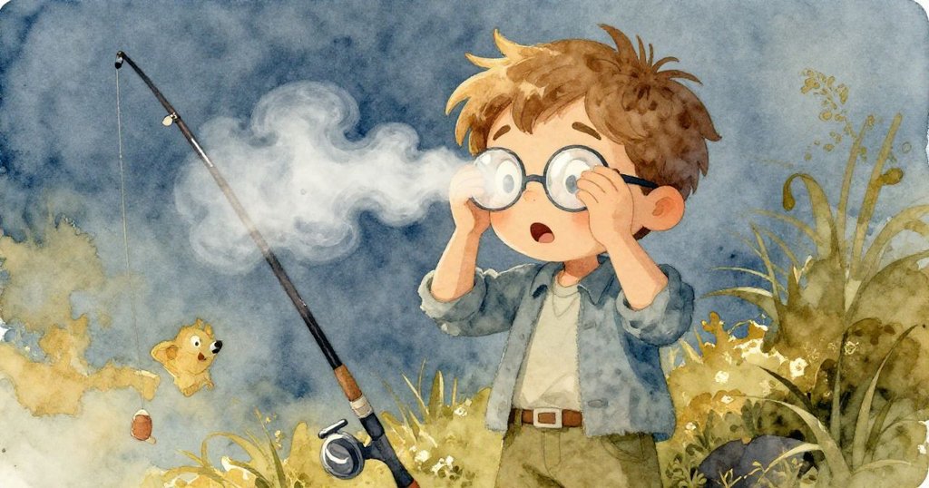 Cruz從低角度被展現,他用手擦去眼鏡上的霧氣,背景中的釣魚竿和升騰蒸汽添神秘感。