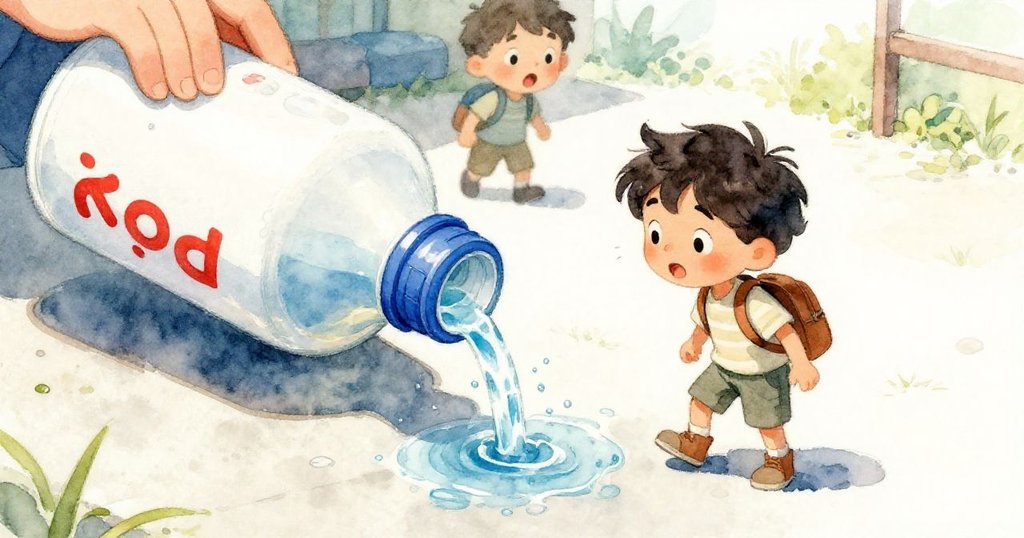 Rafe驚訝見證瓶子從地圖亭傾斜脫落，水滴在暖陽下滑過粗糙混凝土，細節豐富、動感十足。