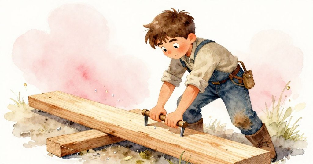 奎因奮力以木楔穩固彎曲木板，肌肉緊繃水珠滴落墊面，現出奮鬥與堅毅的挑戰場景