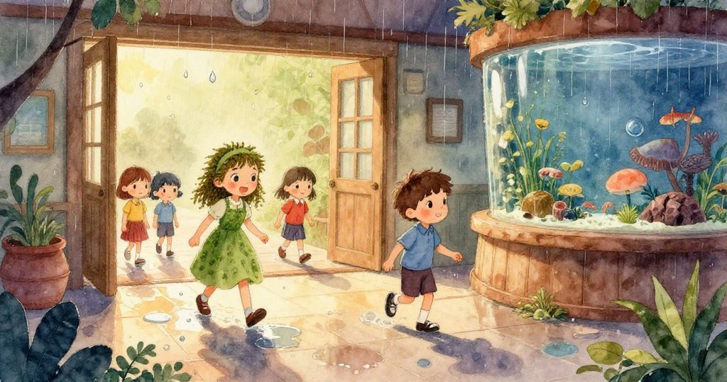 水中強勁的水泵激起斜波，藍色倒影在牆上瀰漫，一瞬間玻璃蝦從沙地一閃而過。