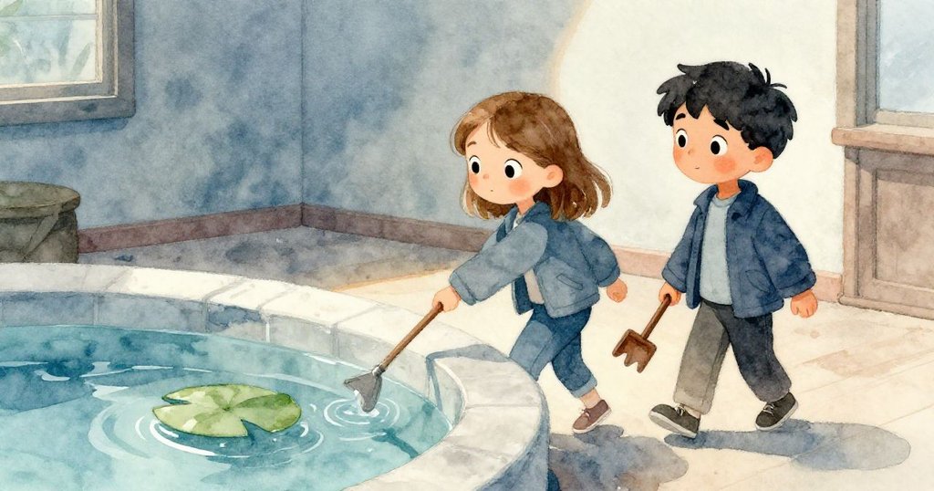 費恩與科爾歸位工具後緩緩離開，後景漂浮的睡蓮暗示著冒險仍未結束，氛圍寧靜而期待。