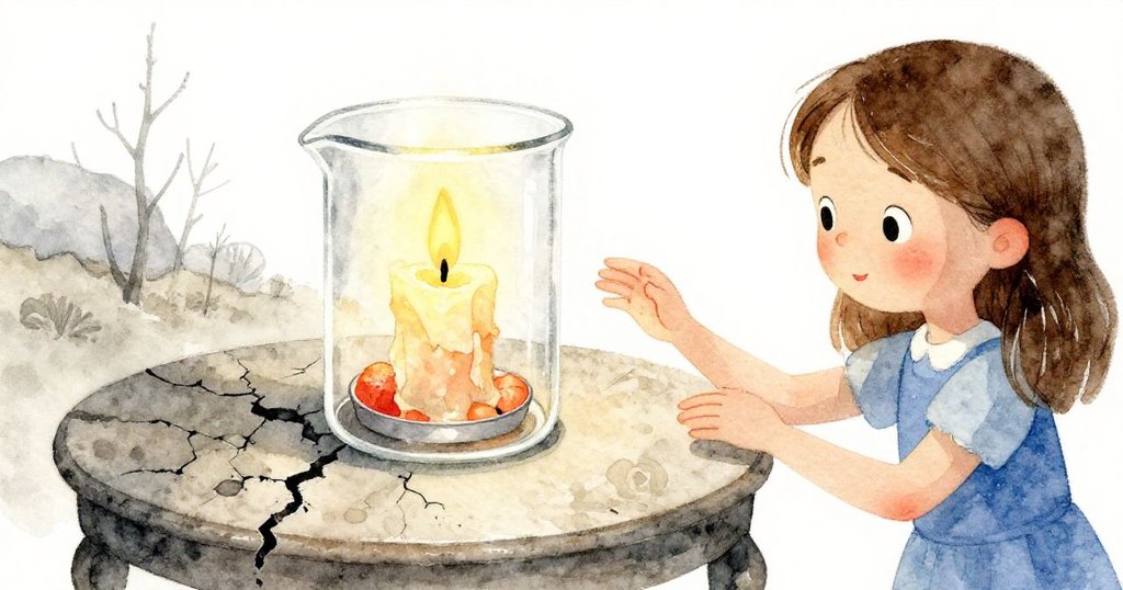 莎拉正仔細檢查桌上打開的厚藝術書，書頁上凹凸不平的裂痕與桌燈下閃爍的蠟燭相映，充滿探索精神。