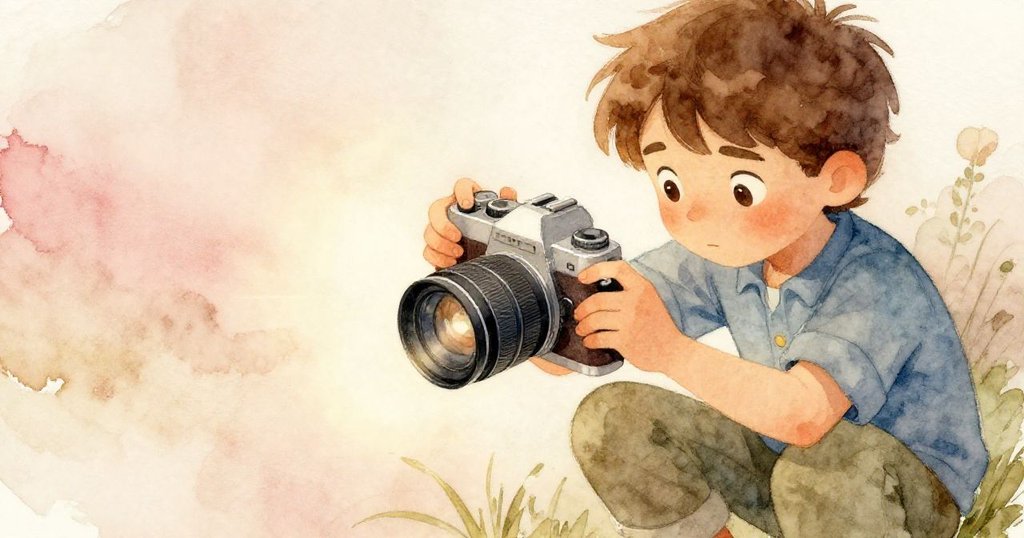 Reed專注調整相機，手部特寫捕捉微光反射，呈現他堅定與期待的情緒，展現冒險開始畫面。