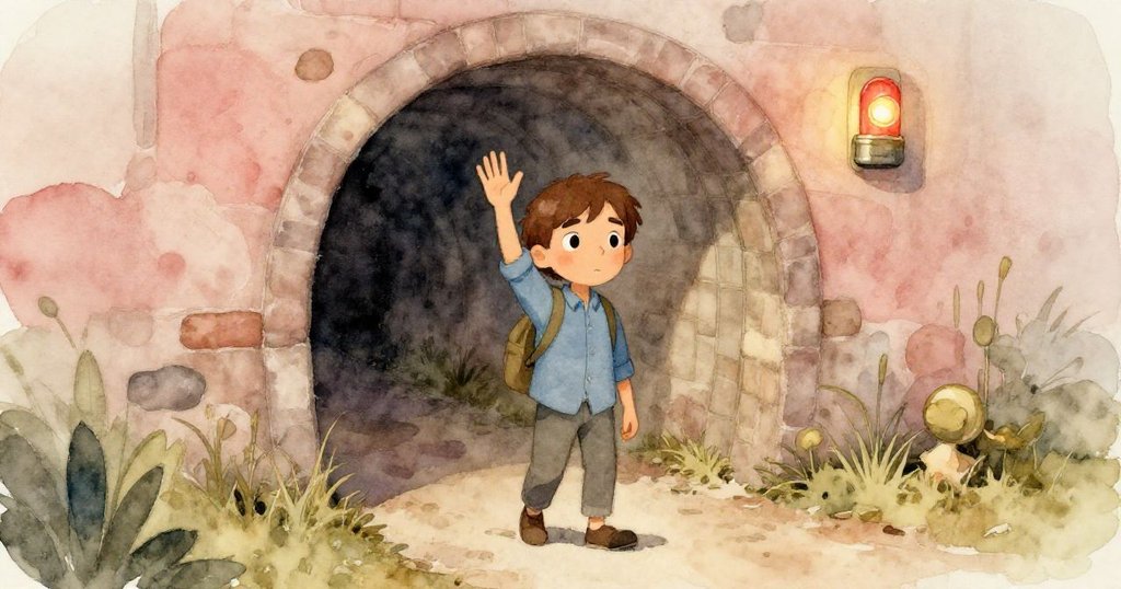 Reed在暗淡隧道中揮手告別，帶著堅定與反思的情緒，畫面由激動漸入寧靜，結束冒險旅程。