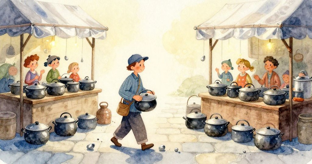 Hugo的手小心地操作著鵝毛筆，嘗試從破裂玻璃盒縫隙中揭露秘密，背景隱約呈現市集細節。