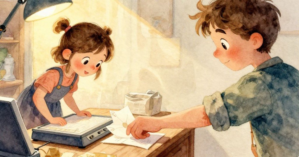 近距離特寫中，水瓶脫鬆的瓶蓋滴出透明水流，與桌上橡皮筋和郵票互動，細節動感明顯