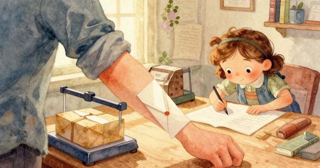 從低角度近拍，水流從櫃台邊緣潺潺流出，帶動紙條向磅秤傾斜，展示動態且細膩的水面紋理