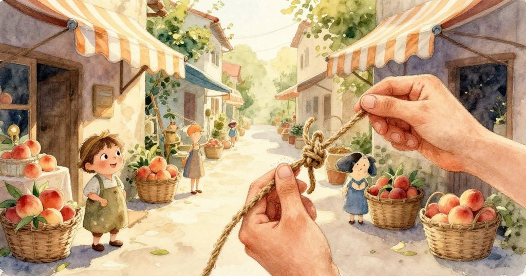 Grey專注操作粗麻繩結，特寫展現他因用力而輕微擦傷的手指與溫柔晨光中專心工作的情景。