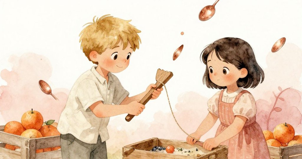 Grey與Nora密切合作，Grey使用破木楔固定繩索，旁邊橘子與瓷匙輕落，市場中充滿互助與希望。