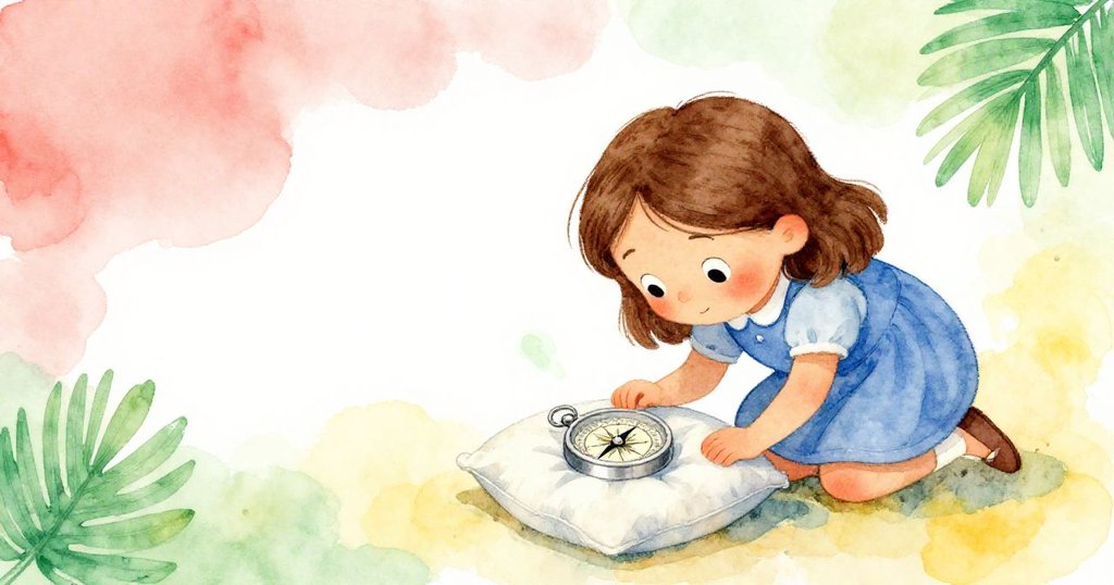 塔拉停下讓團體通過,她好奇地觀察指南針,展示了充滿空白空間的櫃台和神秘的綠色痕跡。