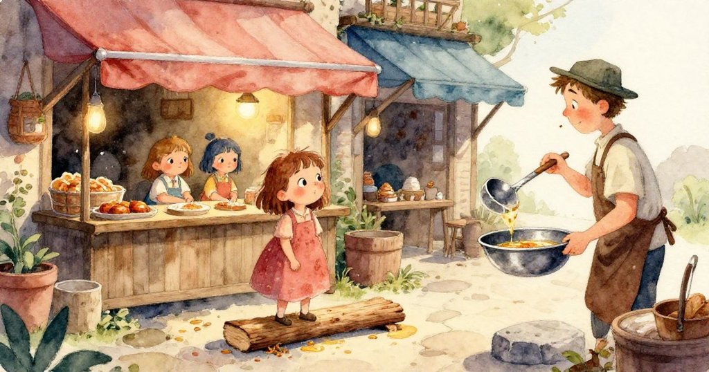 從 Flora 視角看見市場中旋轉的香料和活躍攤位，動感十足的市場氛圍充滿神秘與活力。