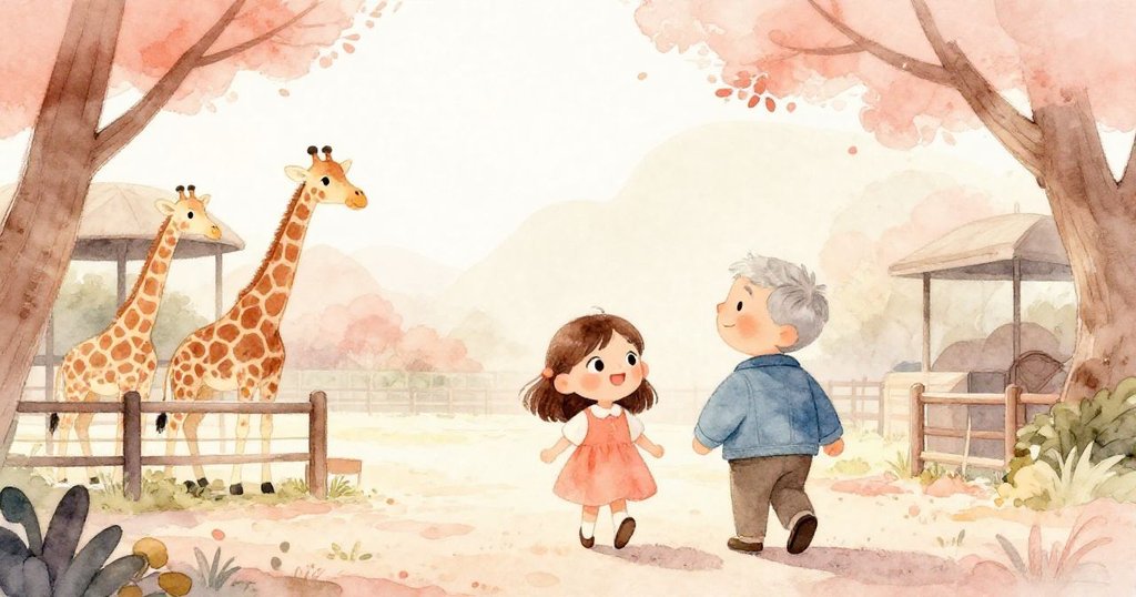 Mae與Lars在木質樹蔭下輕鬆漫步笑語連連,向長頸鹿園區走去,場景溫馨平和,結局充滿喜悅。