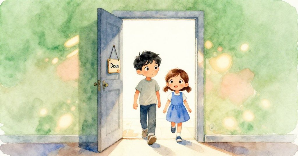 Dean 與 Lyra 帶著希望步出洗衣房，門板微下垂透露幽暗，新路徑展現未來可能性。