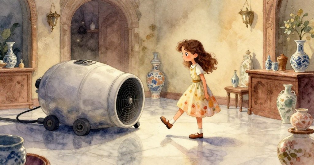 Iris的運動鞋在大理石上留下細膩足跡，微光反射中透露著探索空間的柔和期待。