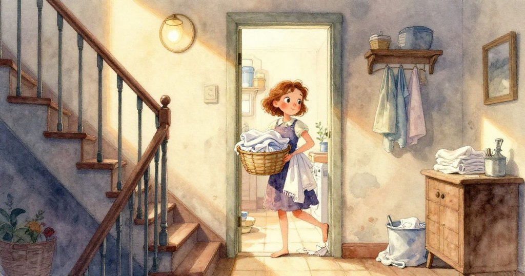 科拉的手特寫正按下洗衣機啟動鍵，蒸氣環繞，動作果斷，充滿解決問題的堅定情緒。