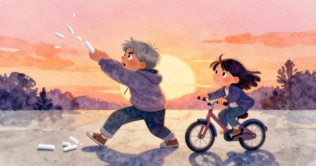 Grey與Luna面露堅毅共同努力抓住散亂粉筆，特寫表情與手部動作，畫面充滿專注與合作的緊張氛圍。