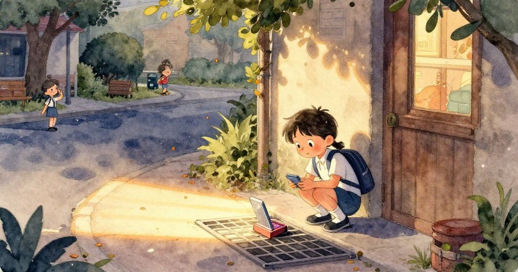 奧利弗的音樂裝置在金屬格子下滑，陽光穿過轉動鏡子形成亮麗條紋，充滿希望與堅持的象徵。