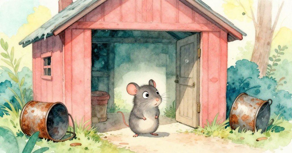 Tiv小老鼠站在光明通道前，自由迎向新路，背後留有推翻水桶痕跡，神情堅定。