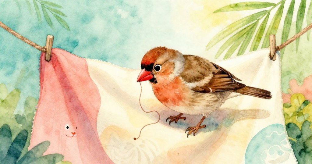 Finny專注地啄著曬太陽後散發暖香的毛毯線頭,細節清晰展現露天環境中柔和光影。