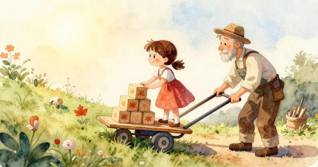 Delia的手輕觸木板，映出木紋細節與楓木塊質感，畫面細膩表現材料的故事進程。