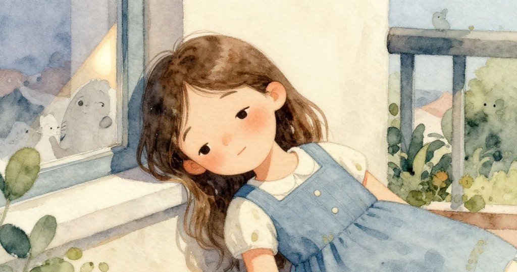 傍晚時分，Luna倚著陽台牆靜靜休憩，柔和光線中映出滿足與平靜，緩緩告別熱鬧一天。