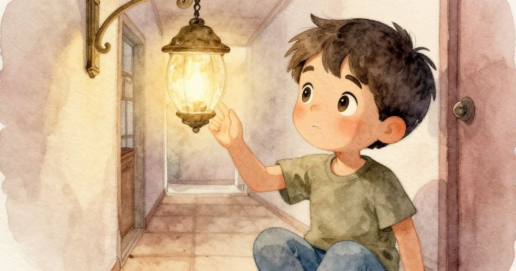 布雷克特寫眼神專注注視搖擺燈具，思索著隱約節奏，表情認真細膩。