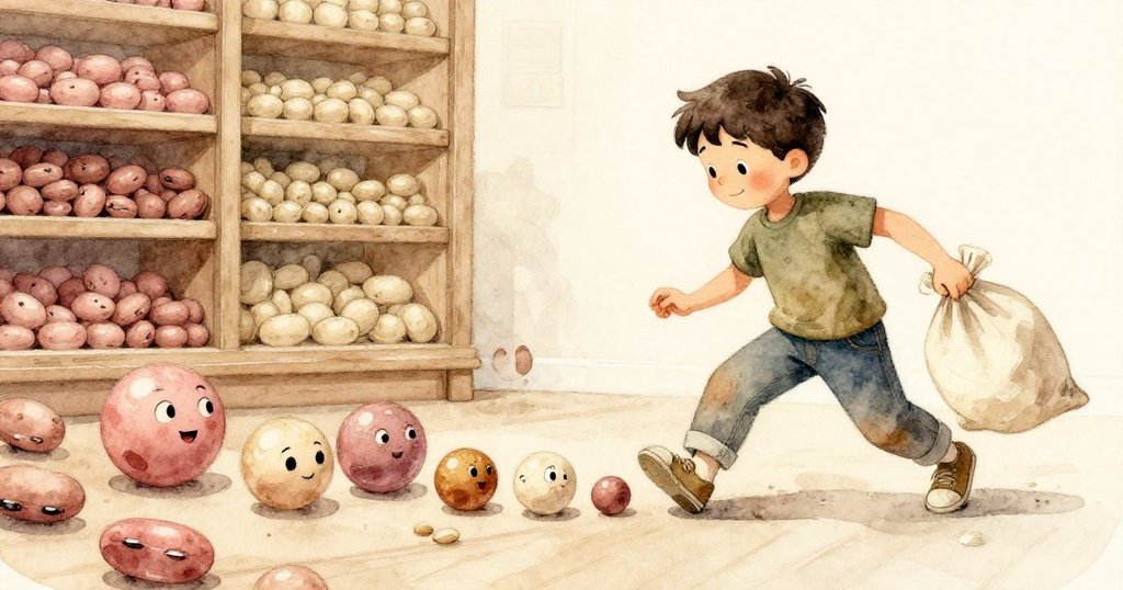 在宛如水下效果中，布雷克持麵粉袋靈巧避開流動豆子，場景充滿奇幻韻味。