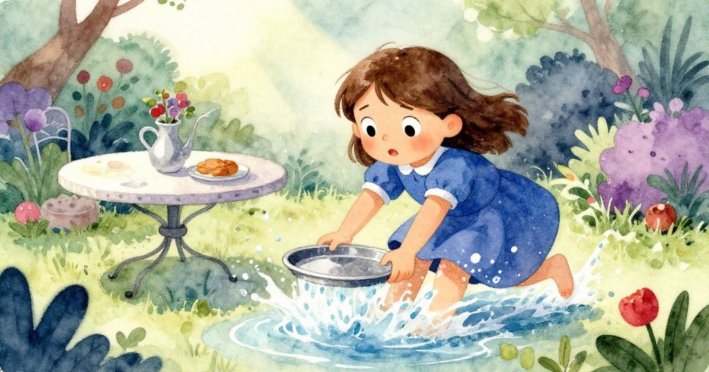 Sara決心用托盤接水並清理桌面，桌上散落筆記與裝置漸現整潔，氛圍從混亂轉向寧靜恢復秩序