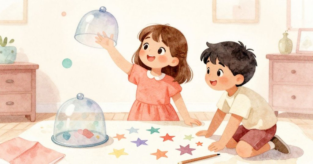 Cole機敏地繞過椅子接住傾斜塑膠罩,Olive蹲下撿起散落紙星,畫面充滿溫情與合作情誼。