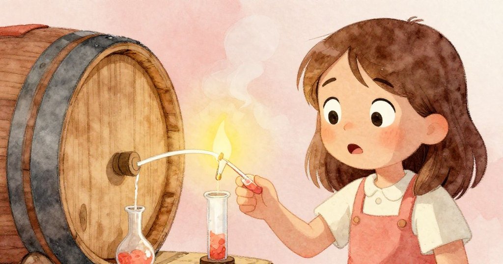 凱拉在燭光中驚愕停頓，面容表露驚訝與堅毅，木桶發出呻吟，氣氛緊張而神秘。