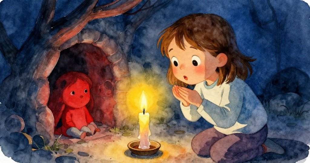 Nora 靜靜吹熄燭光，暗夜中僅存微光映照著石刻葡萄記憶，神情中流露放下與珍惜溫柔情懷