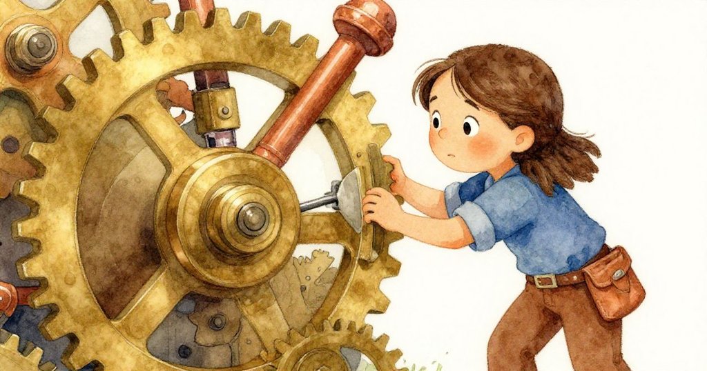 從Joy視角呈現,她凝視著精細旋轉的齒輪,感受金屬嗡嗡聲,滿含好奇與警覺,燈籠房內細節豐富。