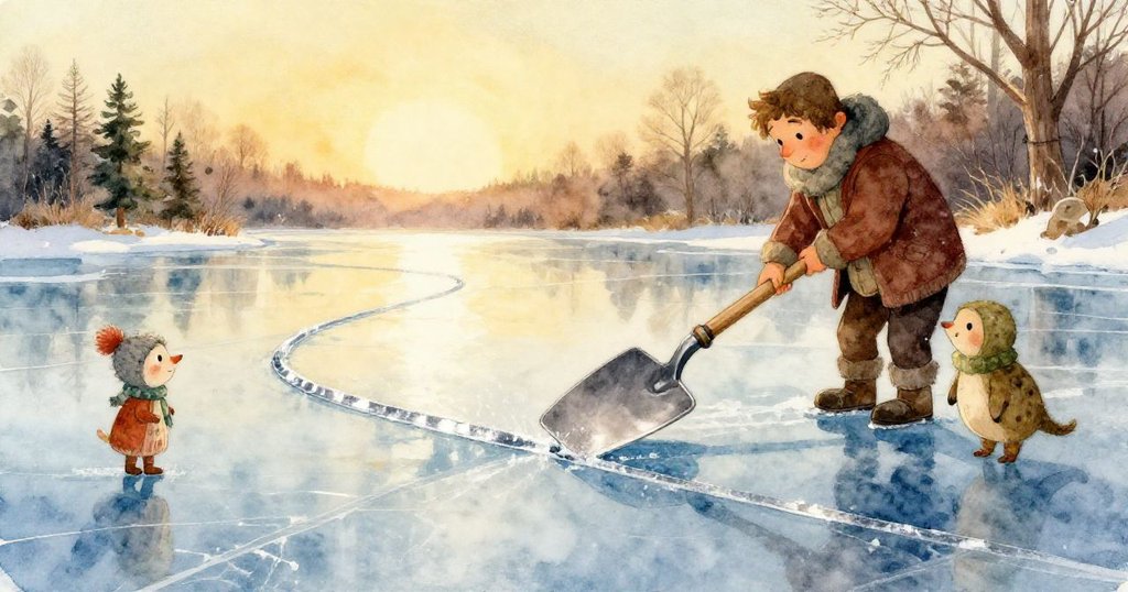 亞特拉斯面部特寫展露出好奇與堅定情緒，他目不轉睛凝視冰下微光，寒冷中展現探索決心。