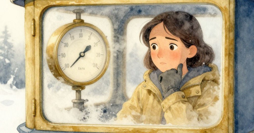 塔拉站在屋內探索窗外風向儀，模糊數字及玻璃反射中流露專注與輕微憂慮，營造出內省氛圍。