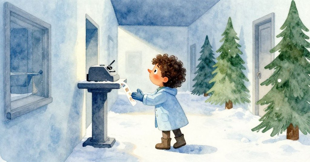 Wren走向暗房中的放大機柱，輕觸散落試紙，在冰藍與松綠光影中，傳達出她小心而堅定的探索心情。