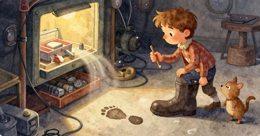 Wren凝視著手中的水盤，臉上流露出猶豫與堅定，暗房背景中彌漫著柔粉與銀灰色調，傳遞出內心掙扎與決心。