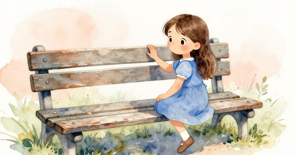 艾莉莎仔細觸摸斑駁木板,觀察散落樺樹皮的細節,臉上流露對時光經歷的好奇與認真。