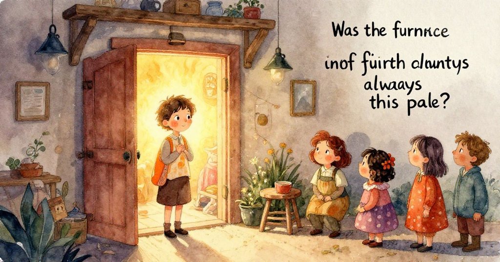 從背後看見Grey輕觸工作臺上焦痕木槌及塵覆玻璃動物，細膩光影下彌漫著懷舊與驚奇情緒。