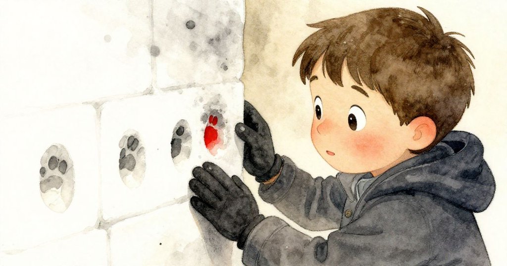 科爾凝視窯牆上細小印痕,臉上流露出驚奇與掙扎之情,深沉內心與過往記憶交織