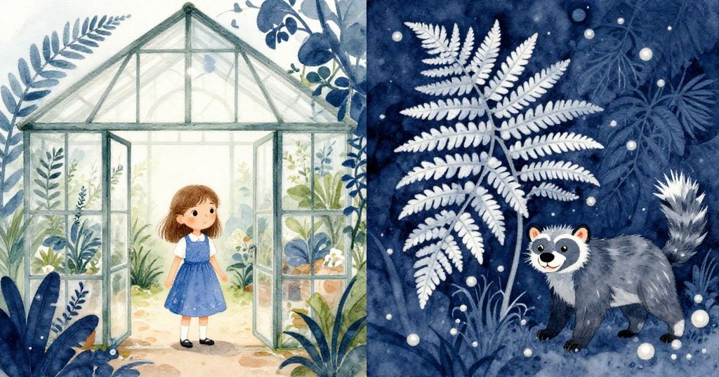 妮娜眼前分裂出現實與夢幻，一邊是真實溫室，另一邊展現魔幻蕨葉守護。