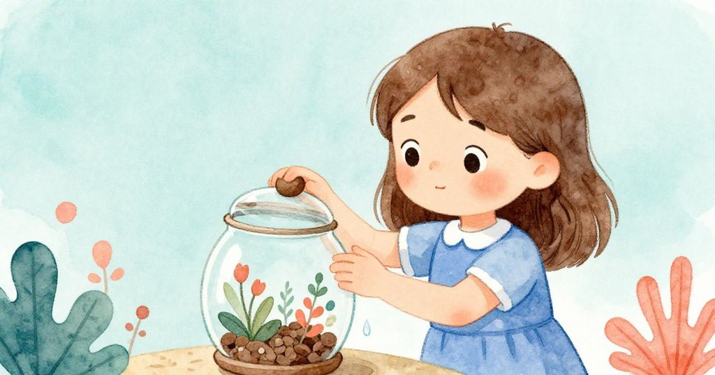 妮娜輕輕蓋上玻璃園蓋，目送水滴悄然滑落，柔情中帶著釋然與平靜。