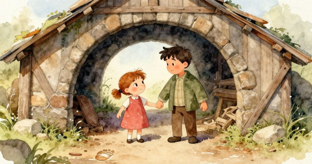 Thea仔細觀察爐窯粉塵中一處微濕獨特腳印，細節生動展現神秘氣息。