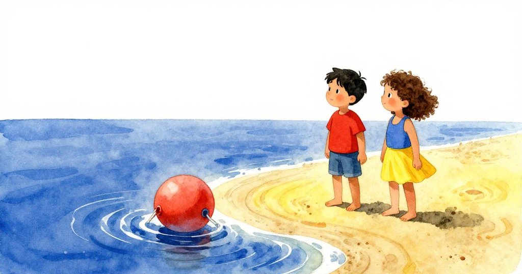 米爾斯與羅莎退至旋轉的沙灘上，凝視遠方的開闊地平線，金屬浮球柔聲低語，二人臉上流露安寧勝利的微笑。